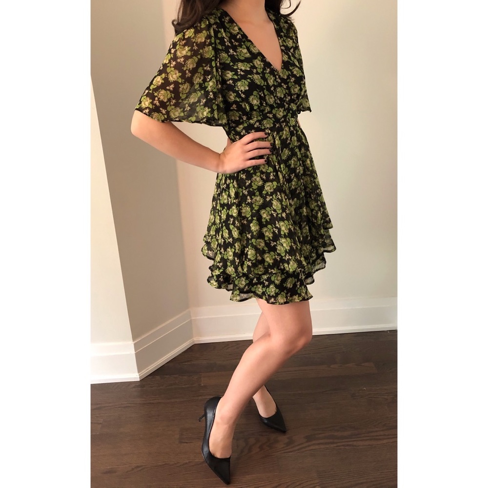 Topshop Black/Green Floral Dress